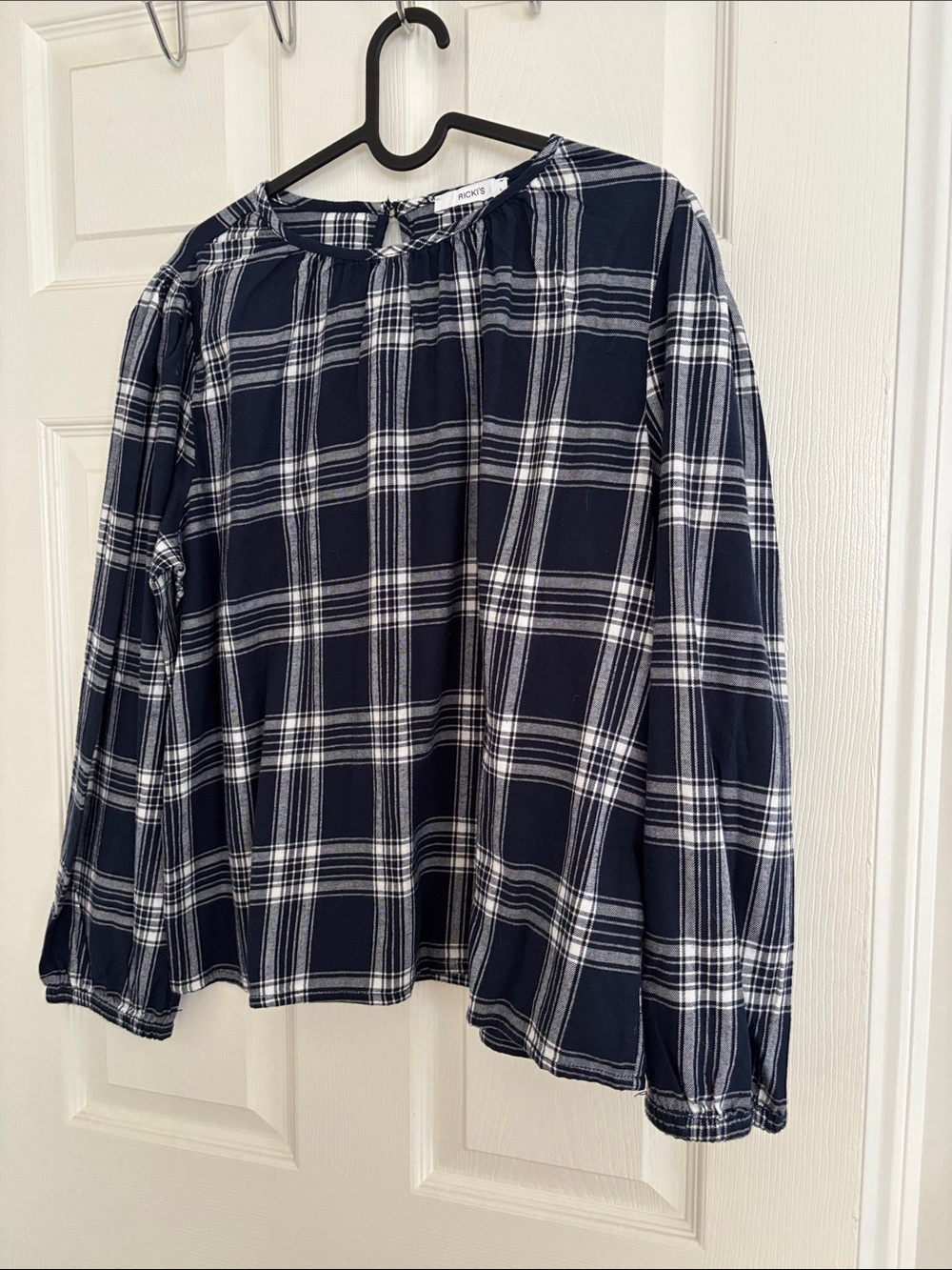 Ricki's Navy and White Plaid Long-Sleeve Blouse